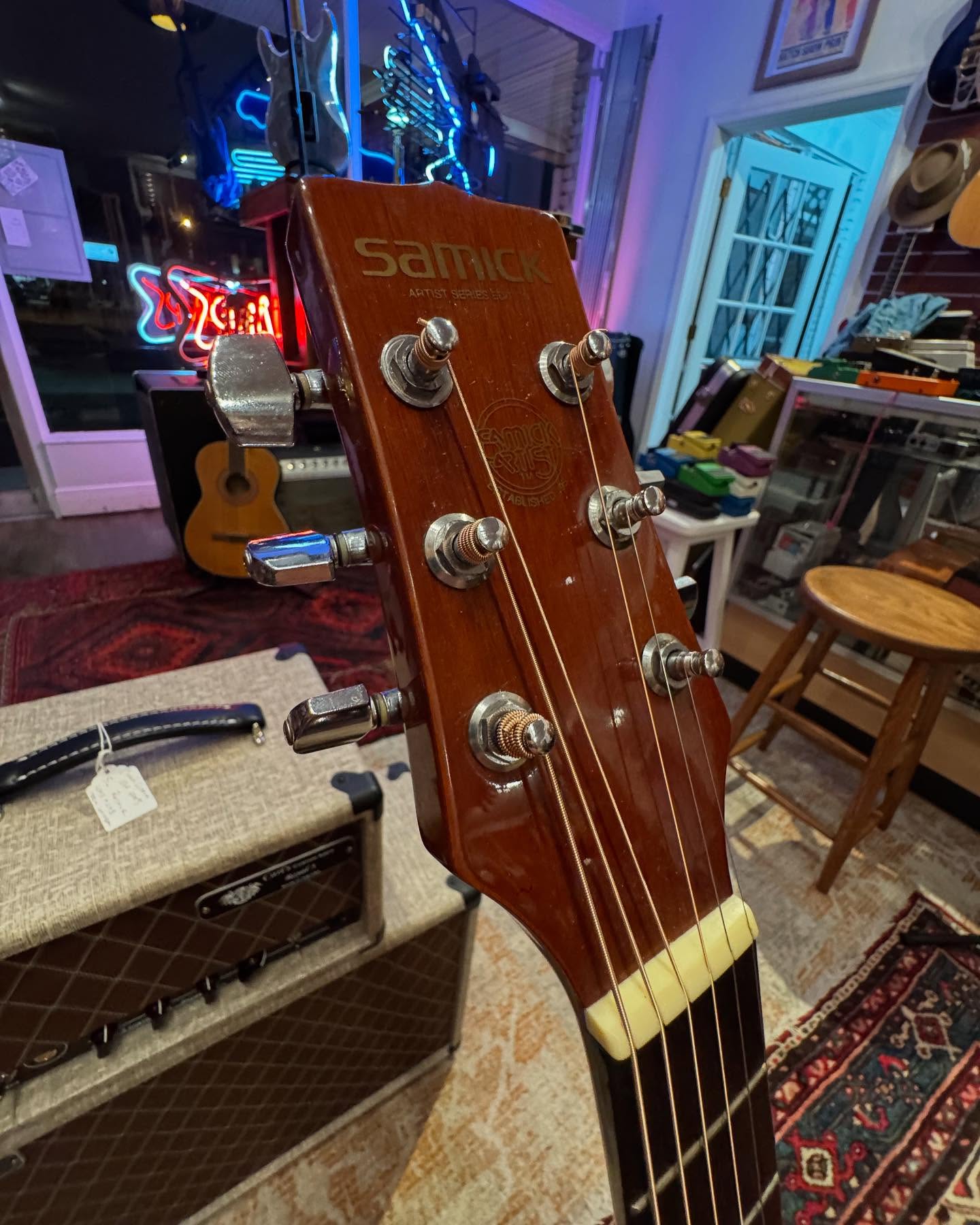 1990’s Era Samick Artist Mahogany Acoustic at Redwoods Vintage Guitars St Pete Florida Headstock 1990’s Era Samick Artist Mahogany Acoustic at Redwoods Vintage Guitars St Pete Florida