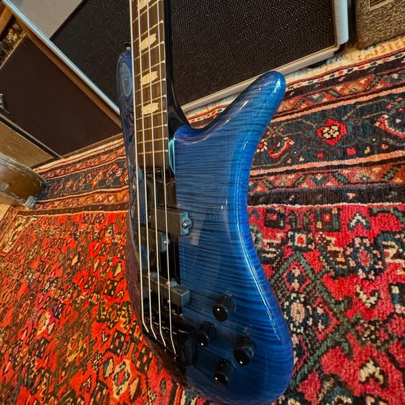 40th Anniversary Stuart Spector Euro Bass Solid Flame Blue Stain at Redwoods Vintage Guitars St Pete Florida Side