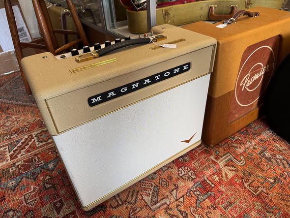 ZZ Top 24k Gold Plated Anniversary Magnatone Amp at Redwoods vintage Guitars St pete Florida