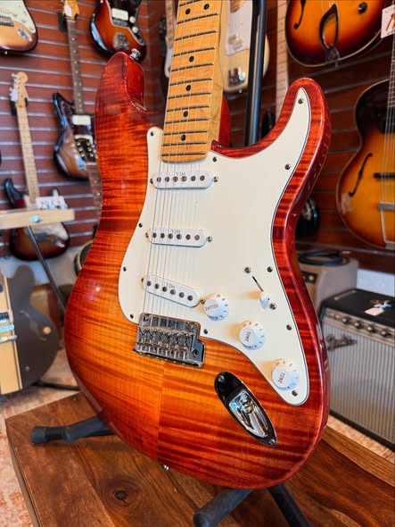 Fender Select Stratocaster Flame Maple Top Aged Cherry Burst at Redwoods Vintage Guitars St Pete Florida Fender Select Stratocaster Flame Maple Top Aged Cherry Burst at Redwoods Vintage Guitars St Pete Florida