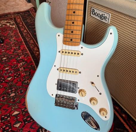 Reissue 1950 Reissue Fender Roadworn Fat Strat Nitro Lacquer Sonic Blue at Redwoods Vintage Guitars St Pete Florida