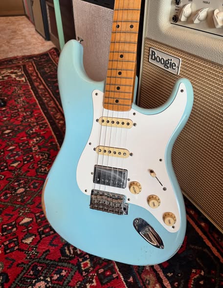 Reissue 1950 Reissue Fender Roadworn Fat Strat Nitro Lacquer Sonic Blue at Redwoods Vintage Guitars St Pete Florida